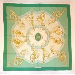 A Hermes Green and White Silk Scarf. Good condition. 88cm x 88cm. Ref: 12766