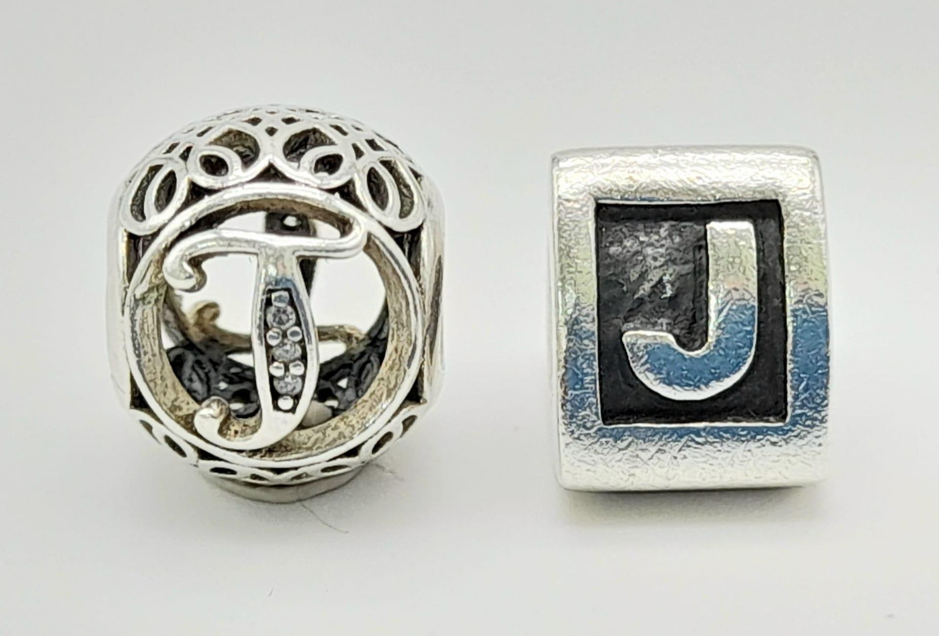 2X PANDORA STERLING SILVER INITIAL J CHARMS, 5.3G