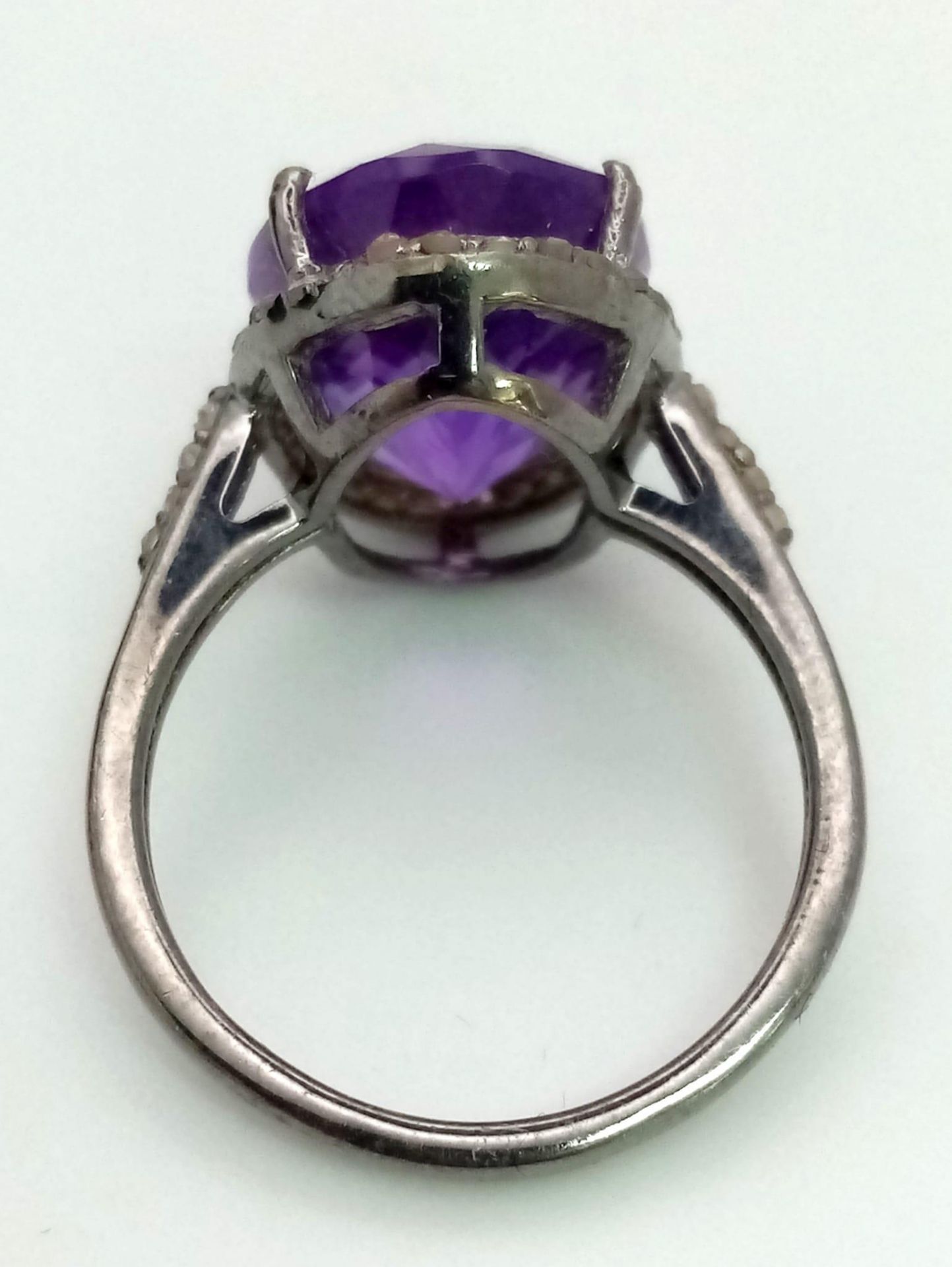 An Amethyst Gemstone Ring with a Matching Pair of Stud Earrings. Both with Diamond Accents. All - Image 3 of 6