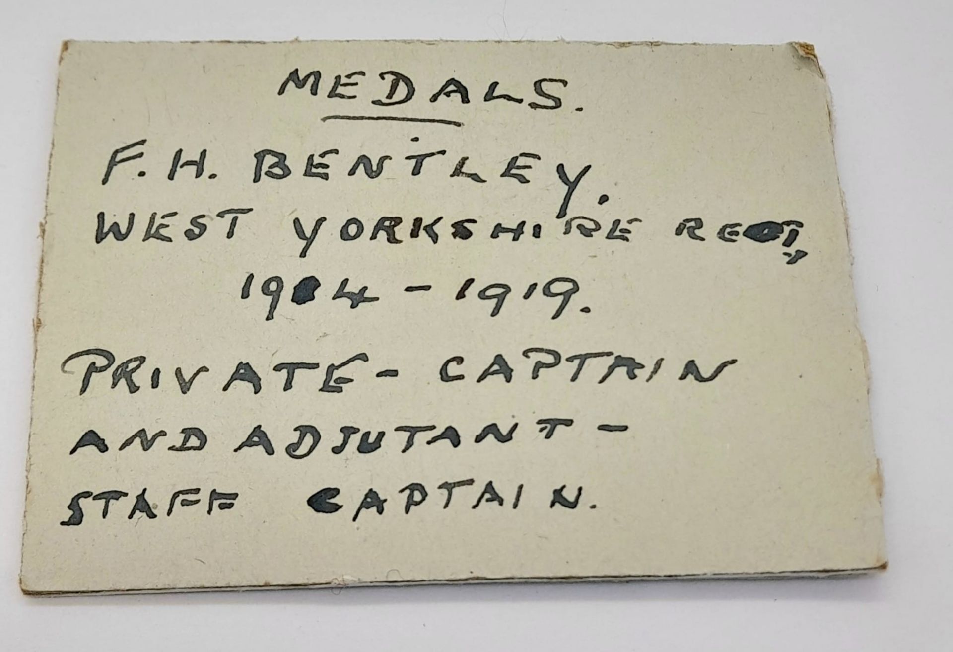 Three WW1 Medals Awarded to Captain F.H. Bentley of the West Yorkshire Regiment. Promoted from - Bild 3 aus 8