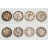 A Rare Set of 4 Pre-1920 Silver (925 Silver) Consecutive Date Run Half Crown Coins from 1913 to 1916