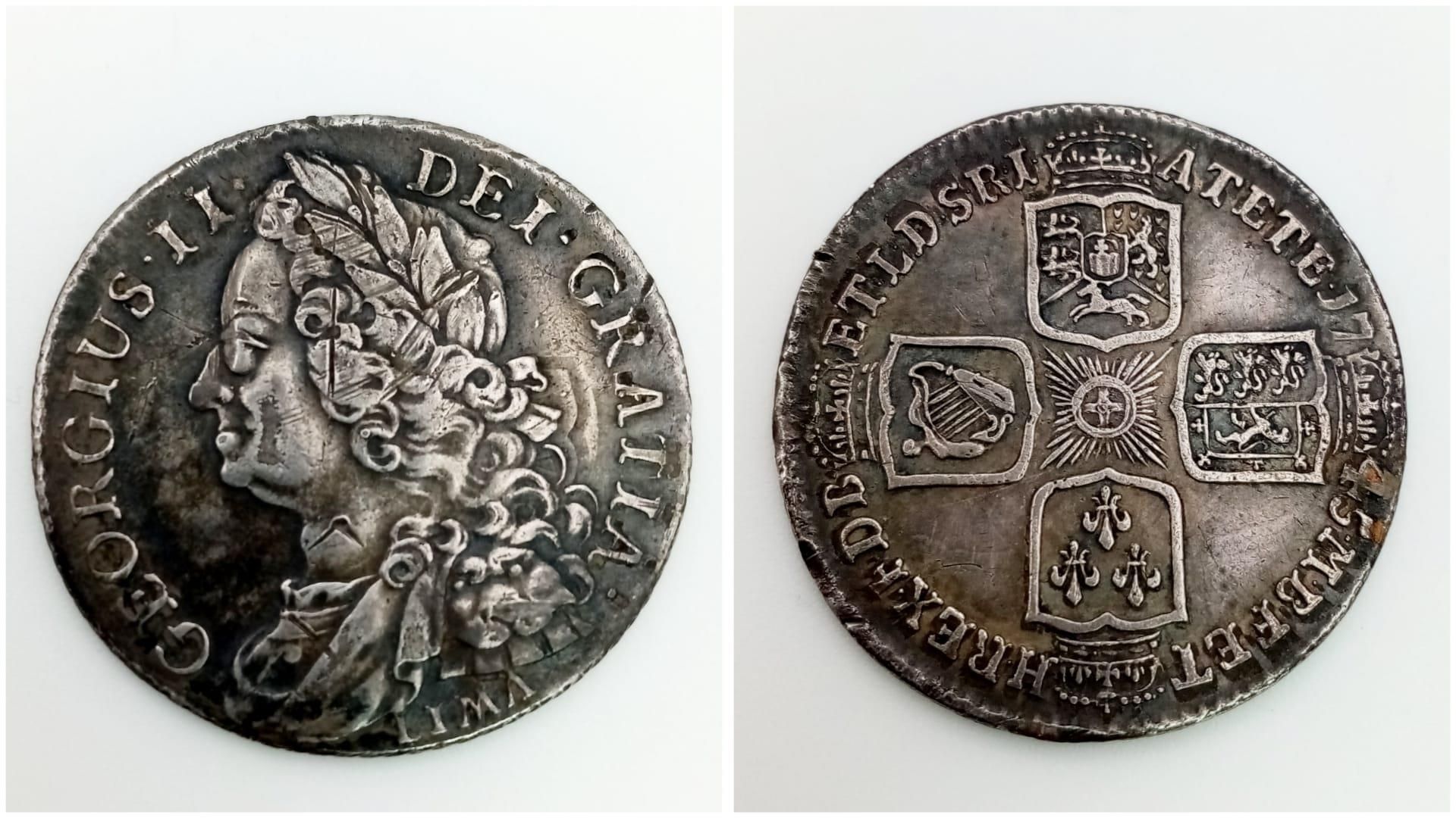 A Rare George II 1745 LIMA Silver Shilling. Please see photos for conditions