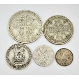 A Parcel of Five 1936 Silver Coins (The Year of Three Kings) Comprising; One Half Crown, One, Silver