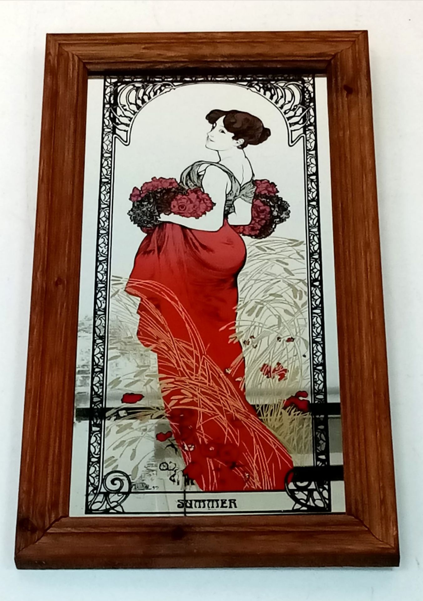 Alphonse Mucha Vintage, Art Nouveau, Summer Wall Mirror. Framed. H43cm X W24cm.