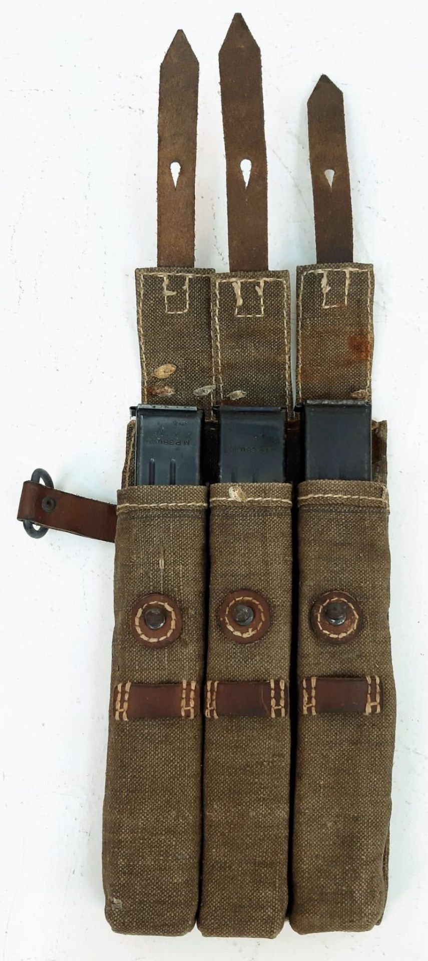 WW2 German MP38 – MP40 Ammo Pouch with 3 MP40 Magazines Dated 1941. Nice Markings. 100% Original.