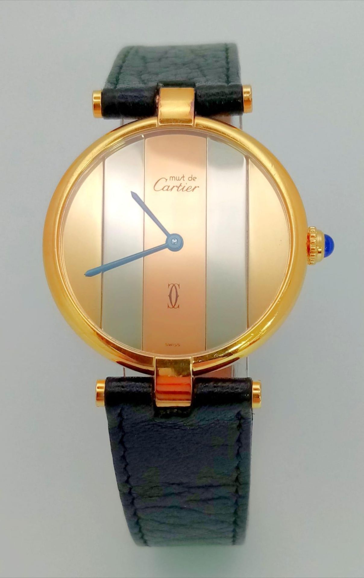 A Cartier Must De Vermeil Tri Colour Unisex Watch. Black leather strap. Vermeil case - 32mm, with - Image 4 of 10