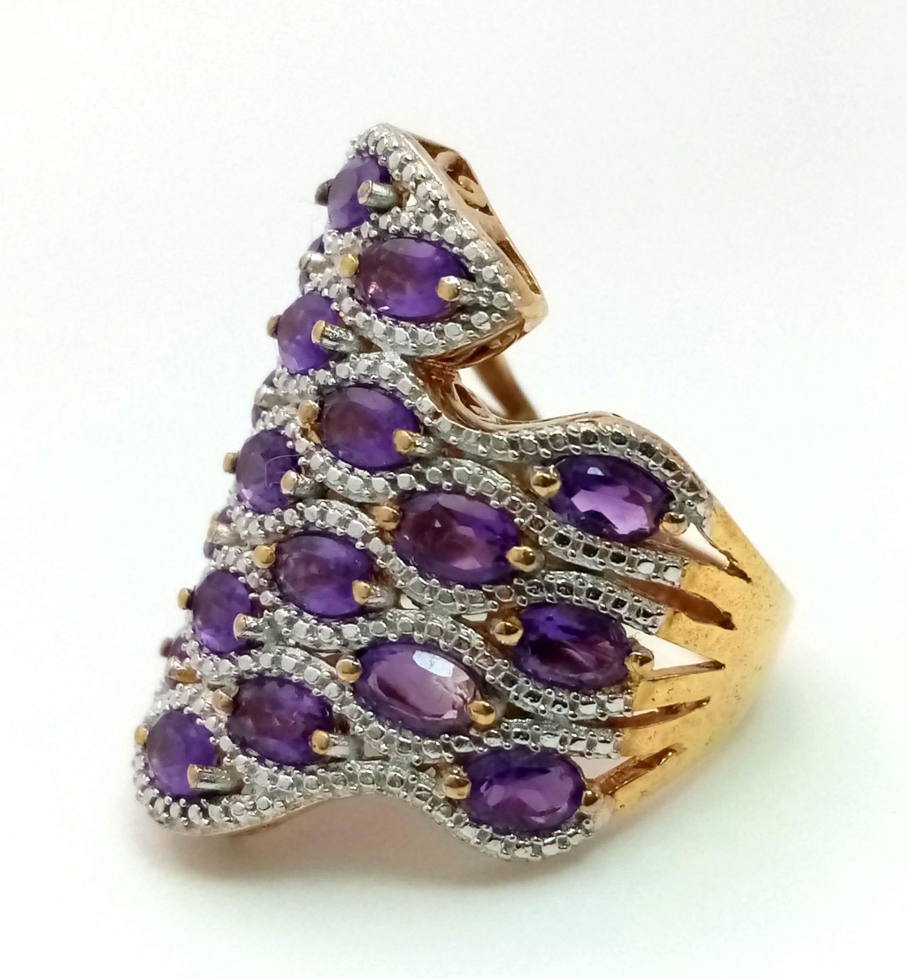 A Very Good Condition Sterling Silver Gilt and Amethyst Art Deco Style Ring Size Q. The Crown - Bild 3 aus 5