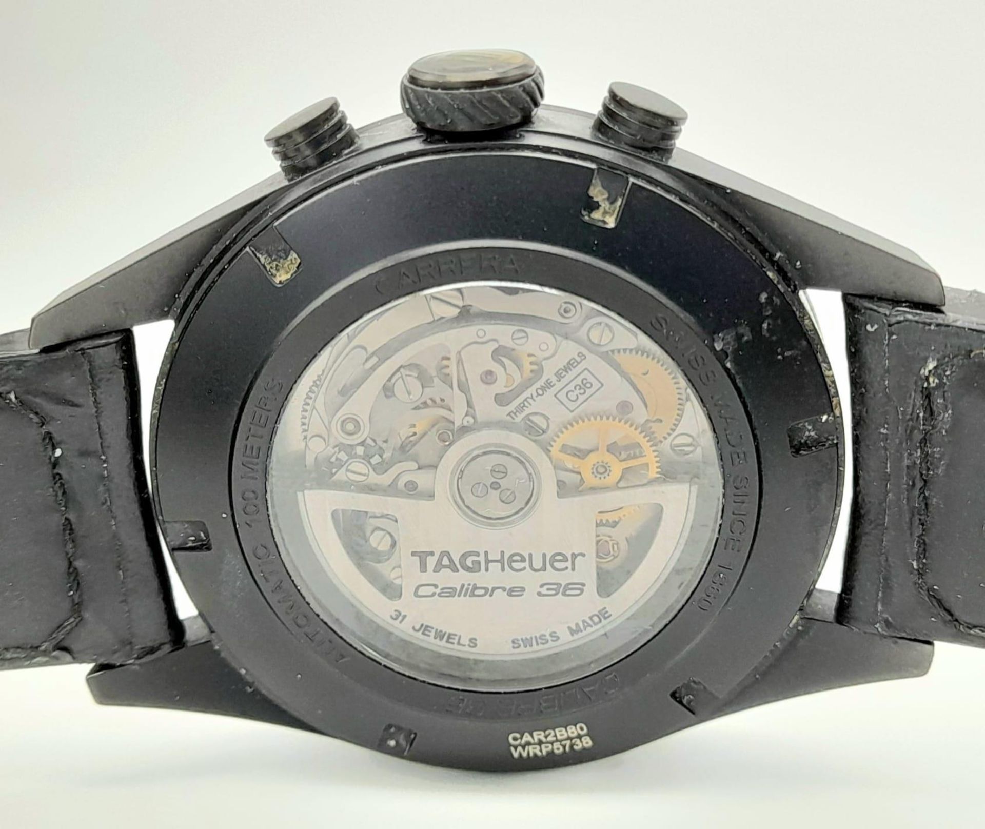 A Tag Heuer Carrera Flyback Automatic Chronograph Gents Watch. Black leather/rubber strap. Case - - Image 5 of 13