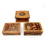 Three Well Constructed and Decorated Vintage/Antique Wooden Trinket Boxes. Largest box 14 x 11 x 5.