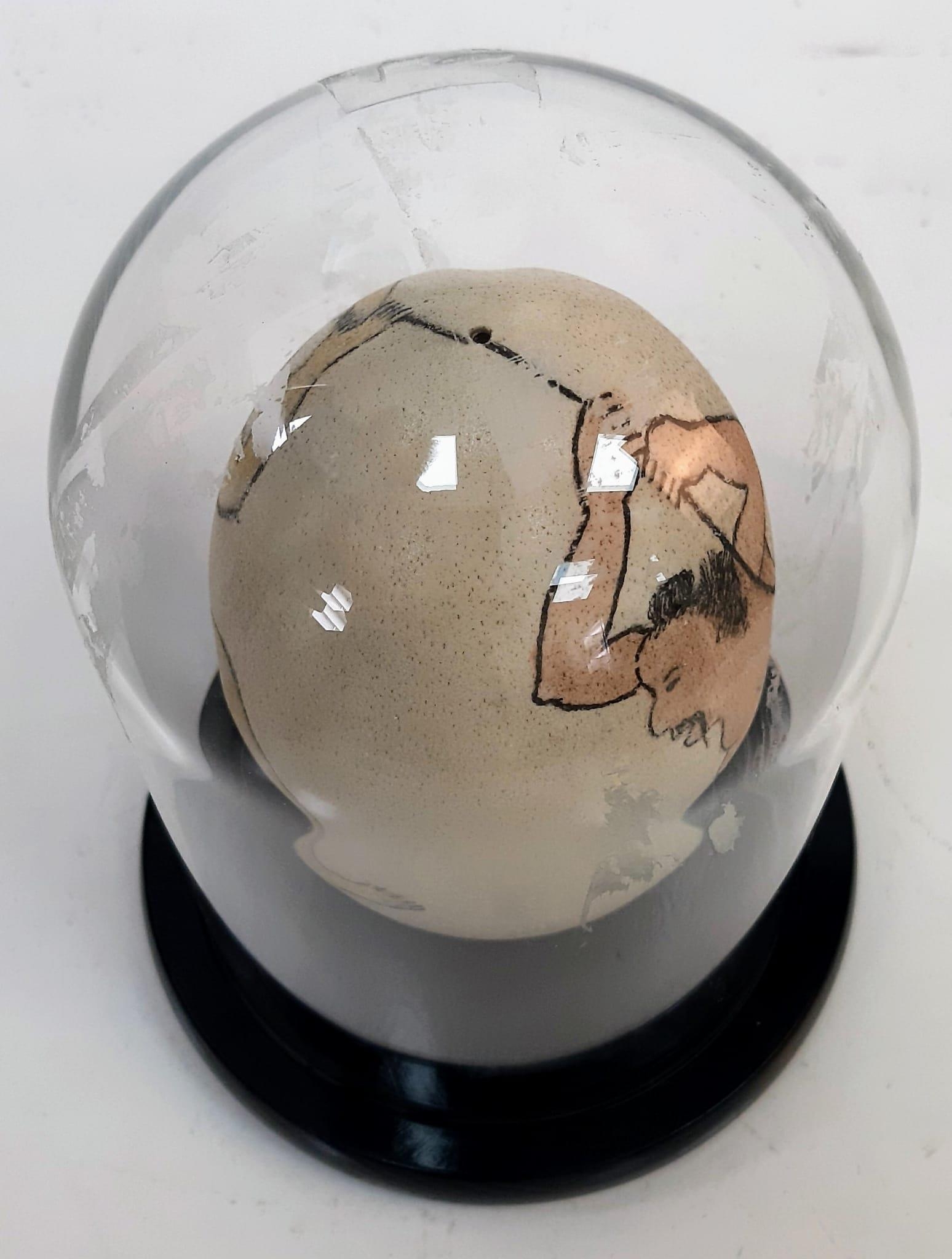 A Japanese, hand painted, ostrich egg, depicting a humorous (and acrobatic) erotic scene after the - Image 4 of 6