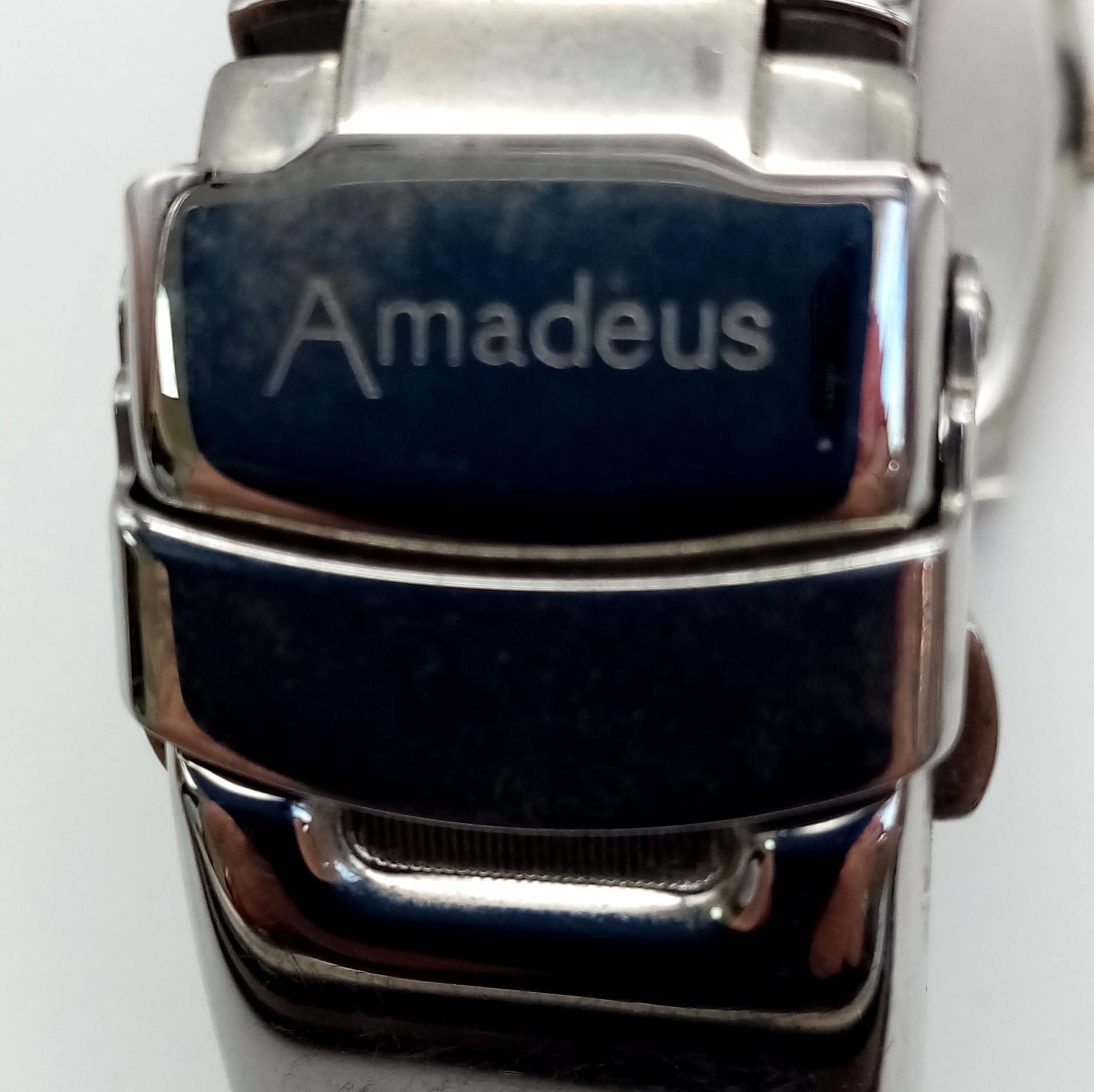 An Amedeus Quartz Gents Watch. Stainless steel strap and oval case - 31mm. White stone decorated - Image 3 of 4