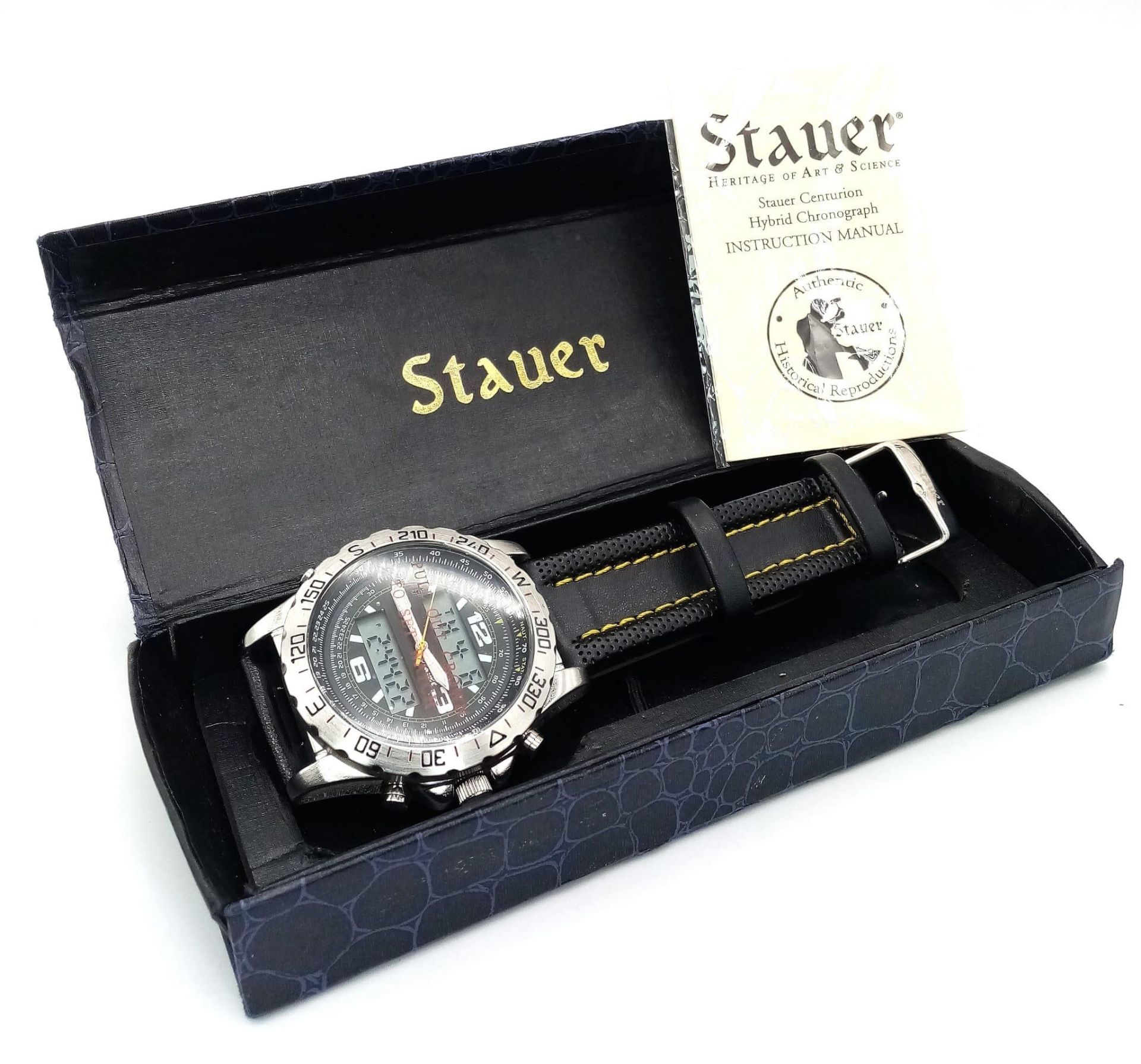 A Stauer Oversized Analogue and Digital Gents Watch. Stainless steel strap and case - 47mm. Black - Image 6 of 6