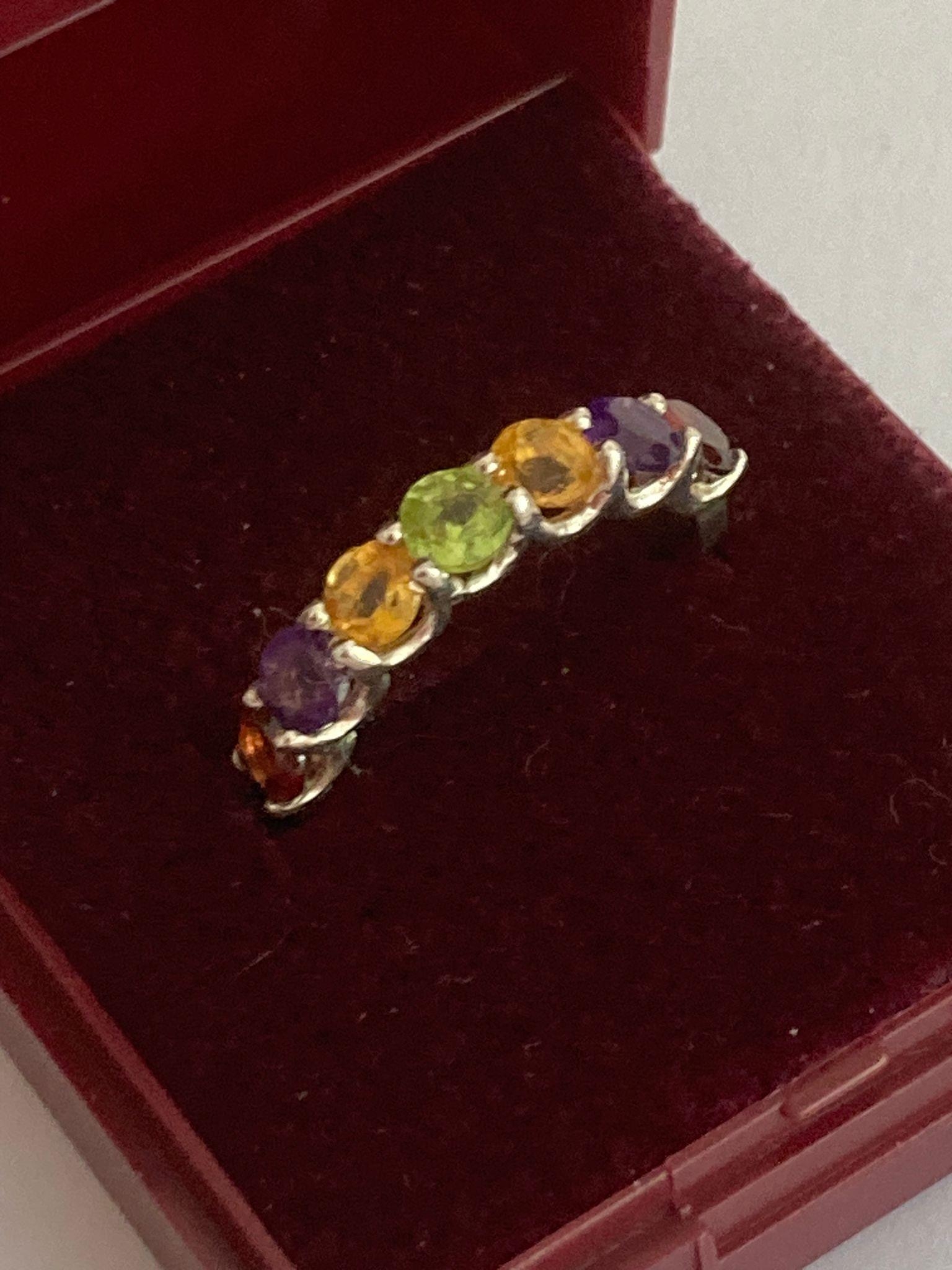 Multi Gemstone SILVER RING, having AMETHYST, GARNET, PERIDOT and CITRINE Gemstones mounted to top in - Image 2 of 2
