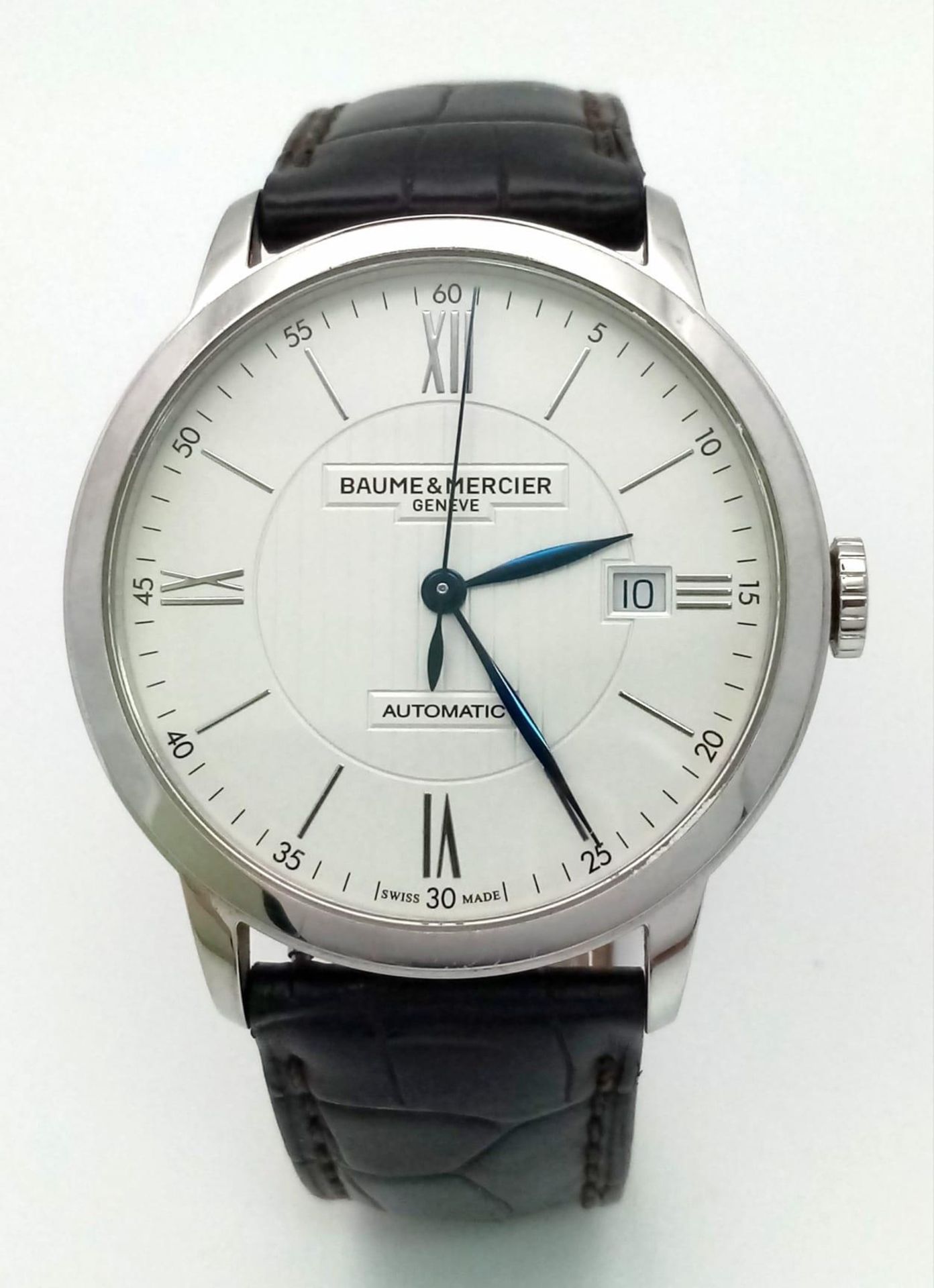 A Baume and Mercier Automatic Gents Watch. Original leather strap. Stainless steel case with - Image 2 of 8