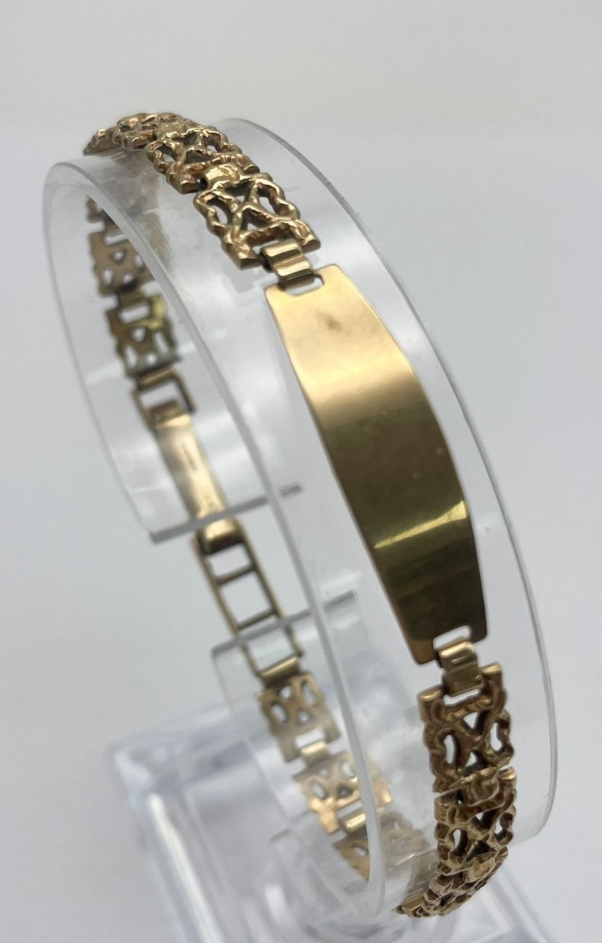 A Vintage 9K Yellow Gold Identity Bracelet. 19cm. 8.28g