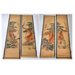 A Set of Four Chinese Hanging Scrolls with Tiger Artwork Decoration. 125 x 30cm each.