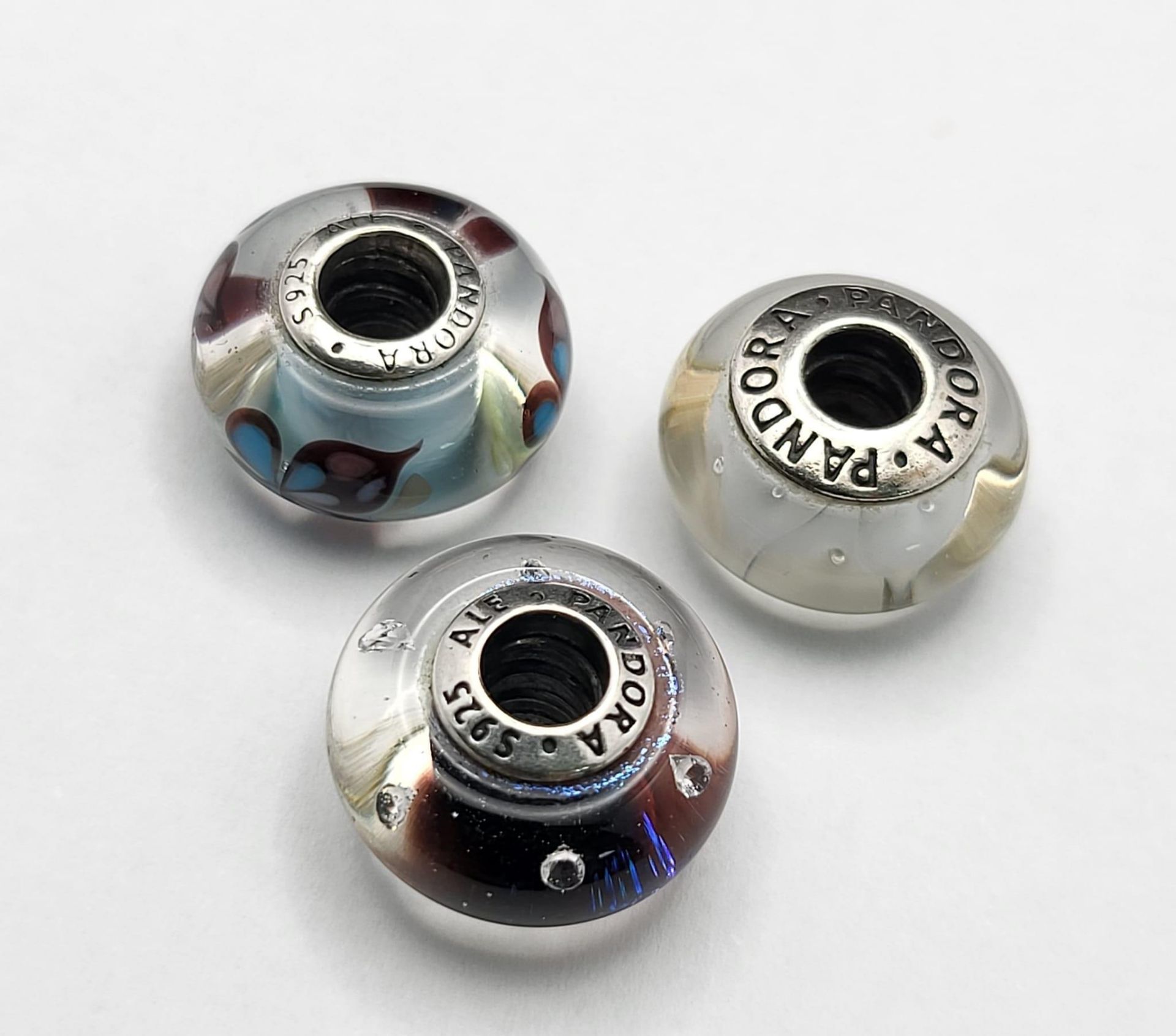 3X PANDORA STERLING SILVER MURANO GLASS CHARMS, 9.5G