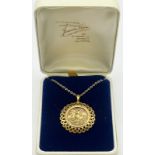 A Vintage 9K Gold Dragon Slaying Pendant on a 9K Yellow Gold Link Necklace/Chain. 27mm diameter -
