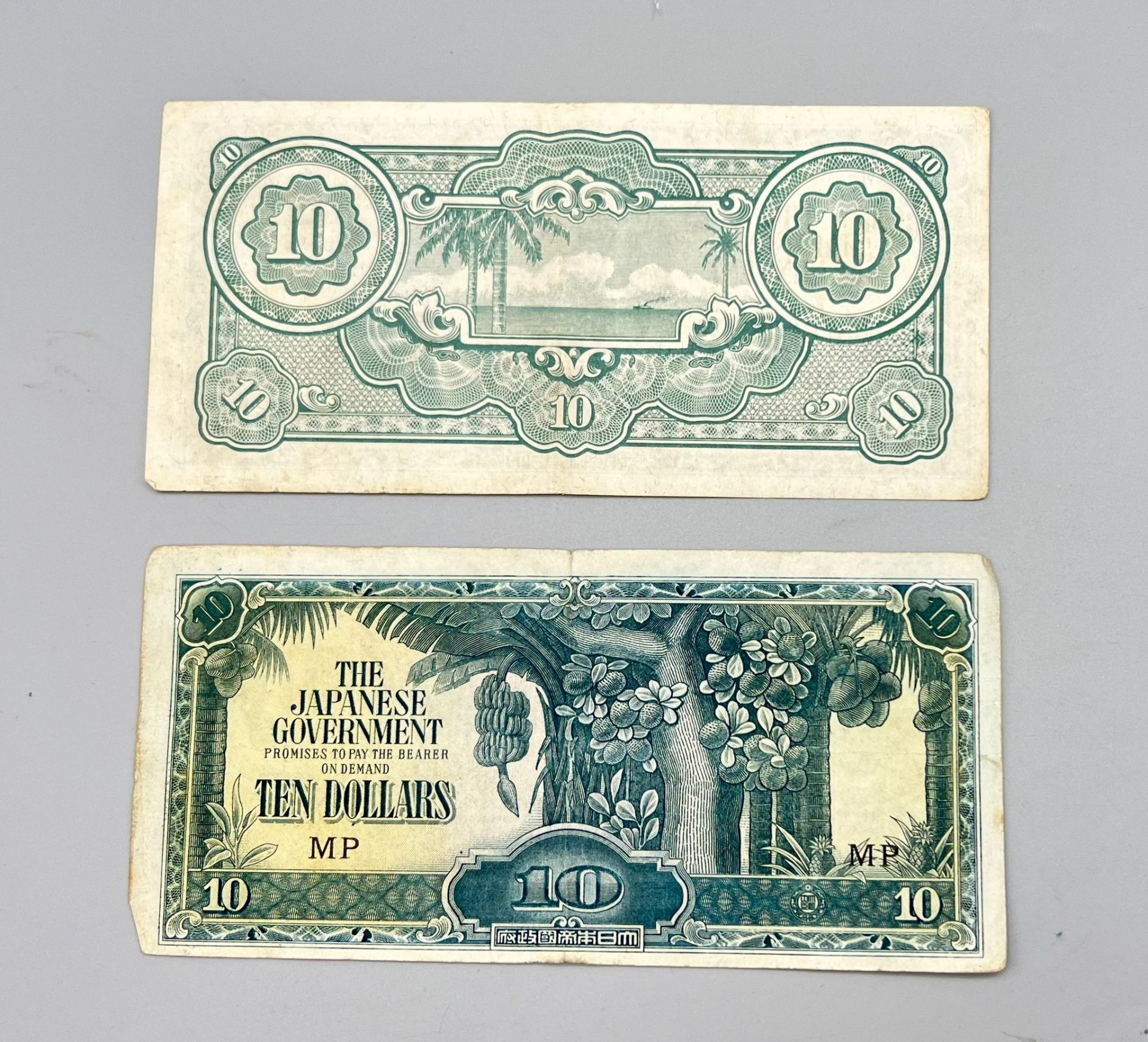 Two Scarce World War 2 Issue Japanese Government Issue Ten Dollar Notes in Very Good Condition - Image 2 of 2