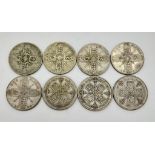 A Parcel of 8 Pre-1947 Silver Florins Dates 1920-1925 Inclusive-About Good to Very Good