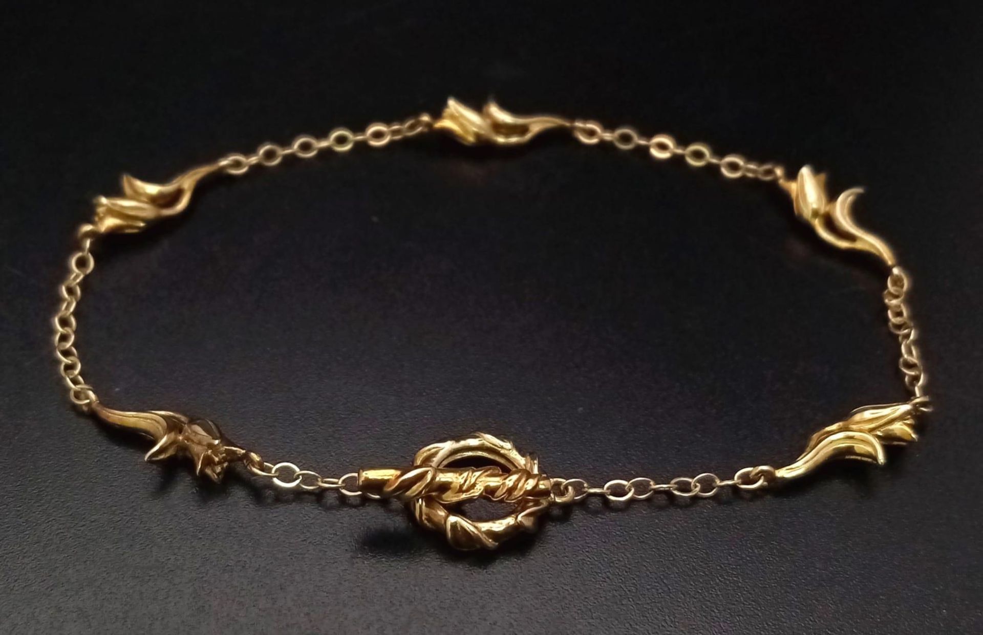 A Vintage 9K Yellow Gold Rose Link Bracelet. 17cm. 3.87g - Bild 2 aus 4