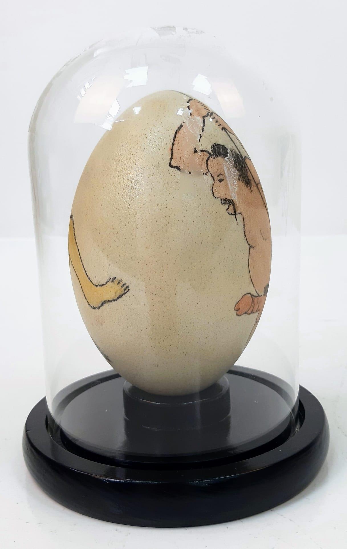 A Japanese, hand painted, ostrich egg, depicting a humorous (and acrobatic) erotic scene after the - Image 3 of 6