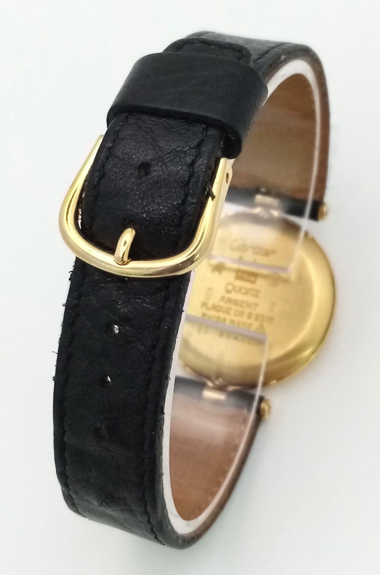 A Cartier Must De Vermeil Tri Colour Unisex Watch. Black leather strap. Vermeil case - 32mm, with - Image 7 of 10