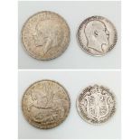 An Edward VII 1909 Silver Half Crown and a George V 1935 Silver Crown. Please see photos for