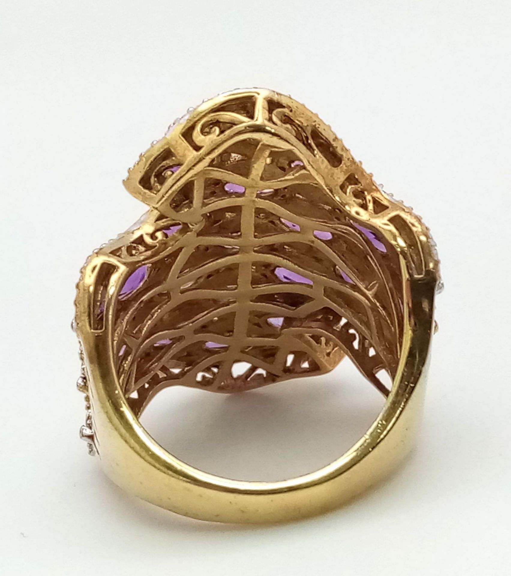 A Very Good Condition Sterling Silver Gilt and Amethyst Art Deco Style Ring Size Q. The Crown - Bild 4 aus 5