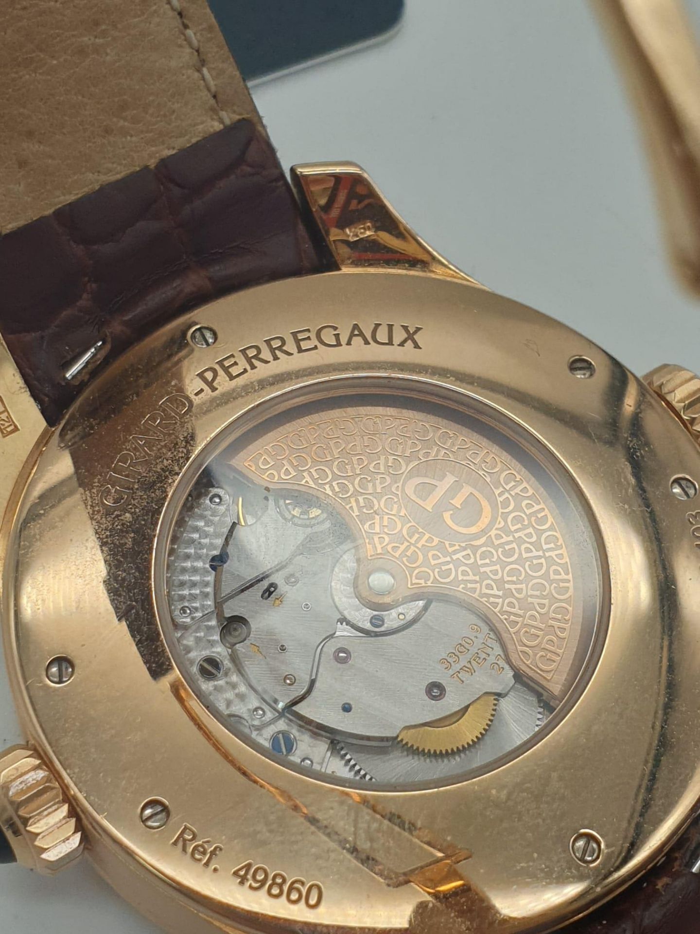 A Girard-Perregaux Financial World Time 18K Rose Gold Gents Watch. Brown leather strap with 18k rose - Image 5 of 9
