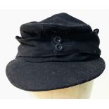 WW2 German M43 Panzer Side Cap. Black wool construction with removed insignia, (maybe P.O.W). The