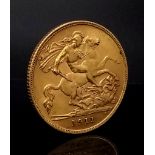 22k yellow gold half sovereign coin with King George, dated 1911, 3.99g
