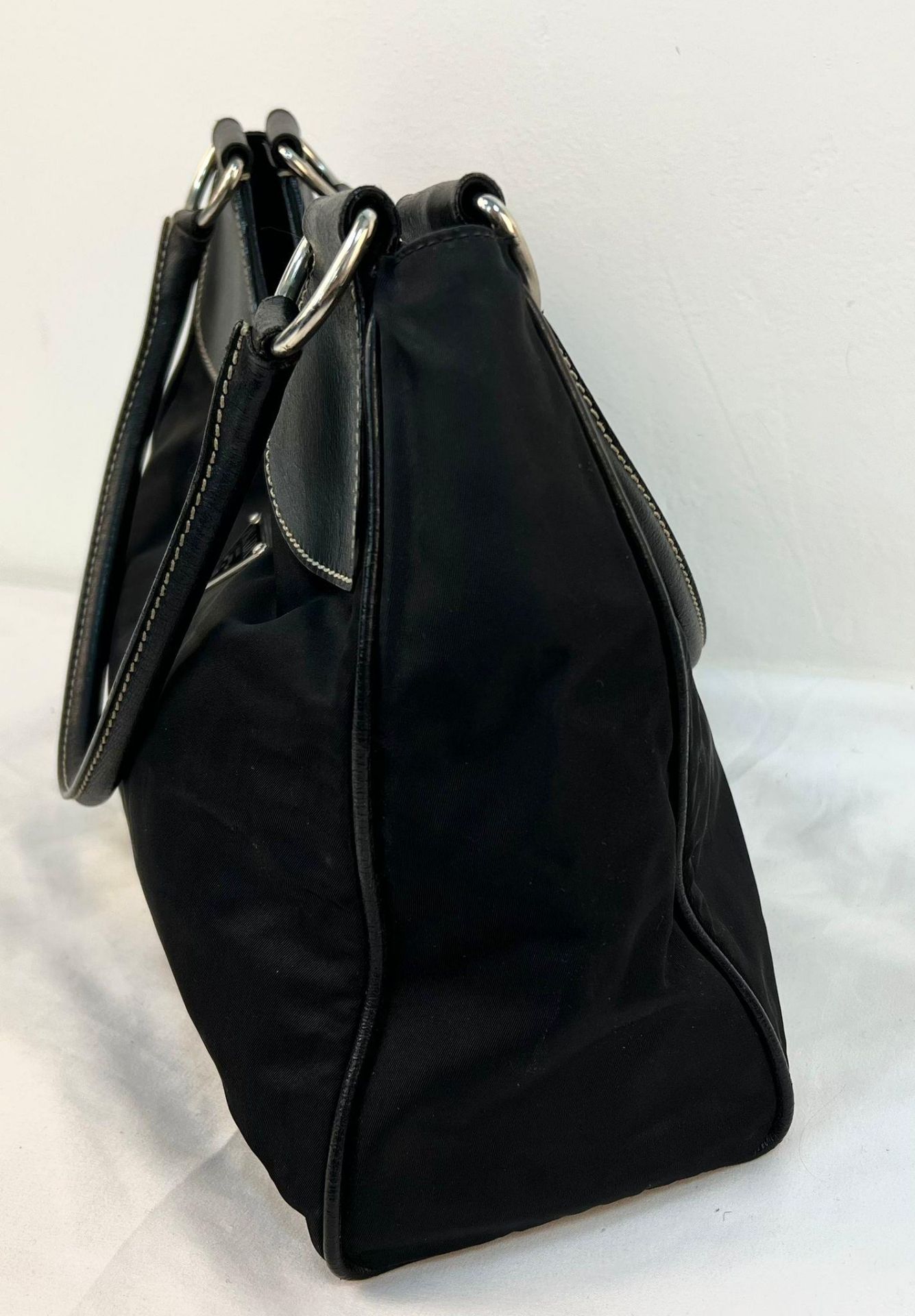 A Prada Black Cloth Bag with Black Leather Trim and Handle. 30cm x 25cm. Zipped inner compartment. - Bild 2 aus 8