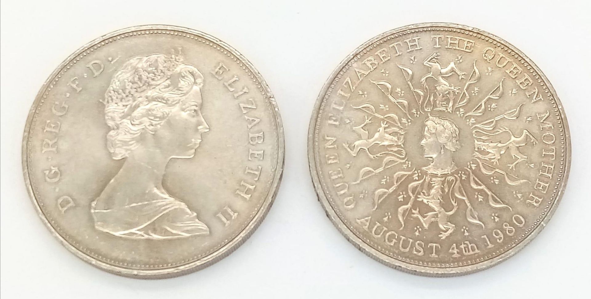 2x 1980 Queen Mother Coins.