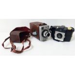 Two Vintage Kodak Cameras. A Brownie Cresta II and a Brownie Movie Camera with Leather Case. A/F