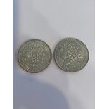 2 x SILVER WW2 FLORINS. Consecutive years 1944 & 1945. Extra fine condition, possibly