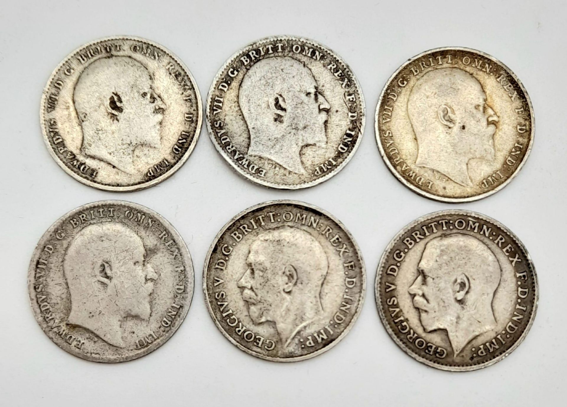 A Parcel of 6 (Pre-1920) Consecutive Run Dates Silver Three Penny’s from 1907 to 1912 Inclusive. 8. - Image 2 of 2