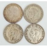 A Parcel of 4 Pre-1947 Silver Half Crown Coins. 2 x George V 1935 (1 Mint State- Excellent Toning, 1