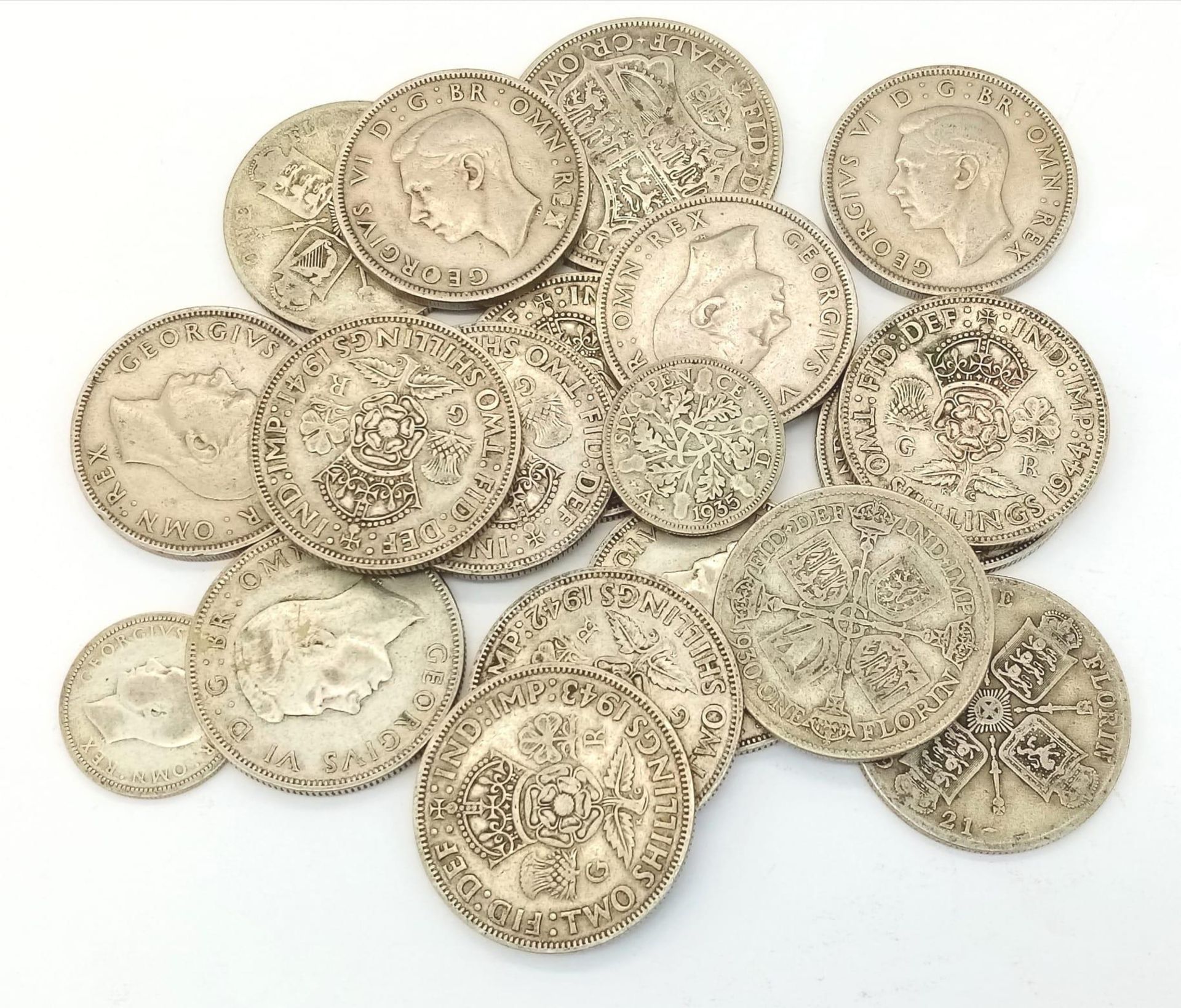 A Large Selection of Coins, 8 x Pre 1946 Two Shillings, 4 x Post 1946, 4 x Pre 1931 Florins, 2