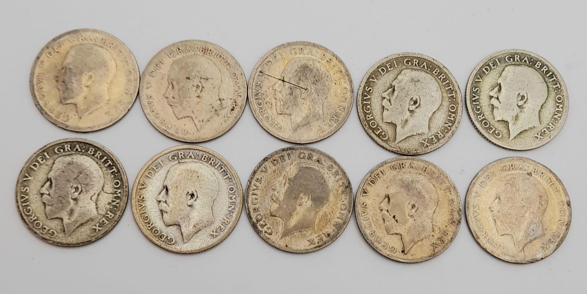A Parcel of 10 Pre-1947 Silver Six Penny’s All Dates 1920 & 1921. About Good to Good Condition. 25. - Image 2 of 2