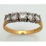 An 18K Yellow Gold Five-Stone Diamond Ring. Five round-cut diamonds (0.5ct approx). Size M. 2.4g