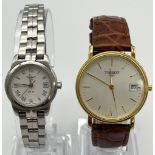 His and Hers Tissot Watches. Ladies - steel bracelet and case - 25mm. Gents - leather strap, two-