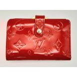 A Louis Vuitton Zippy Red Patent Leather Purse/Wallet. Some wear but please see photos. 13cm x