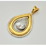 A 2 Tone White and Yellow Gold with 1.6ct Pear Shaped Diamond Pendant. Total Weight 5.20g 13062