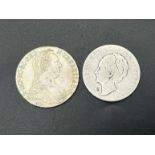 A 1780 Silver Maria Theresia Thaler Coin and A 1933 Dutch Silver 2 1/2 Guilder Coin. Total weight 51