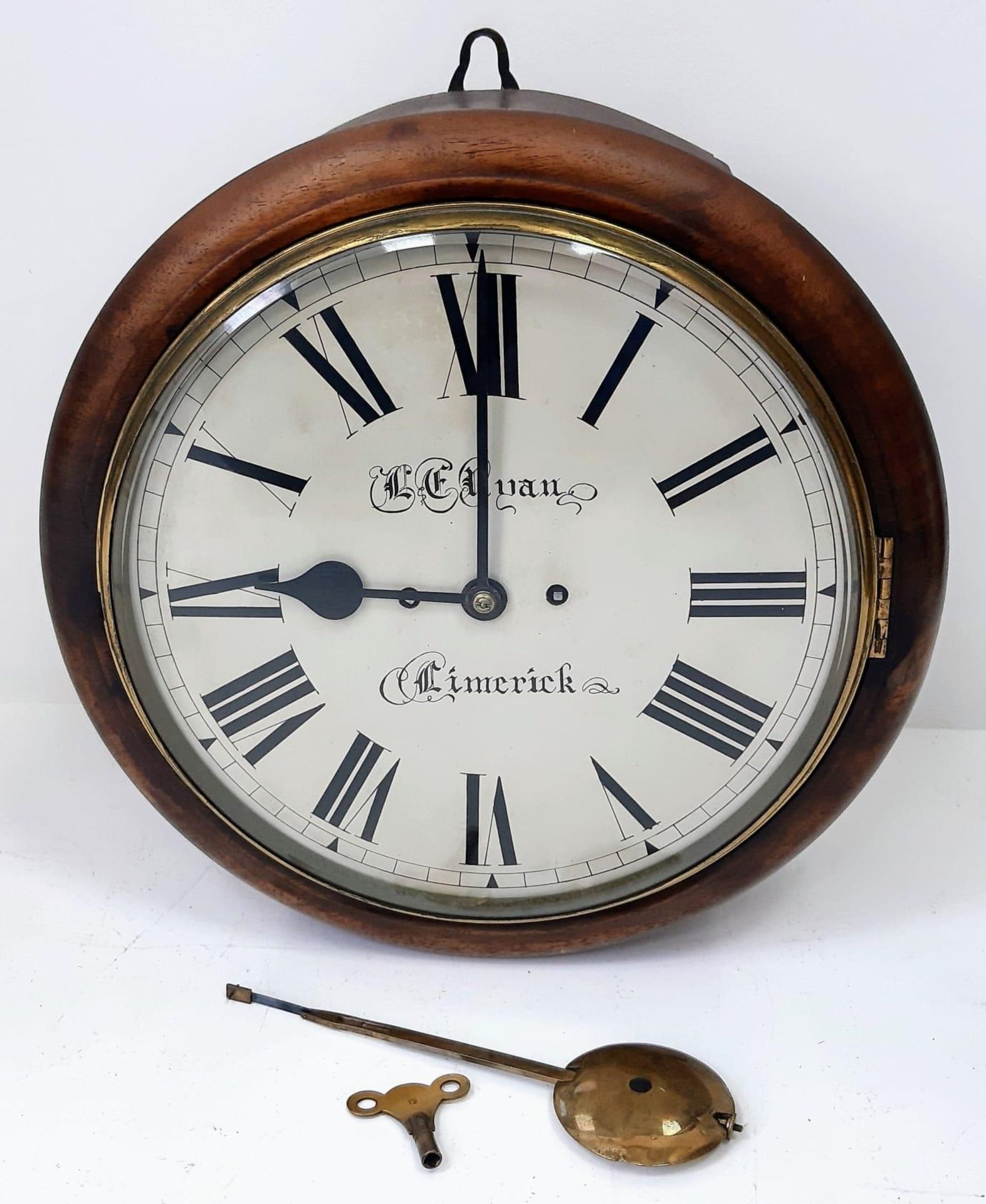An Antique (Circa 1900) Mahogany Cased Twin Fusee Striking Dial Wall-Clock. This English made (