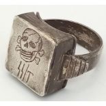 3rd Reich Waffen SS Totenkopf (Death’s Head) Division Bespoke Made Silver Ring with hidden