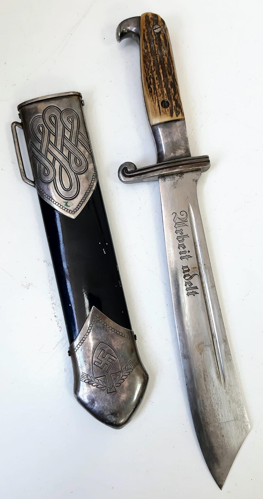 3rd Reich R.A.D Hewer Dagger Model 1934 Maker: Eichorn with impossible to find hanger – all well - Image 4 of 9