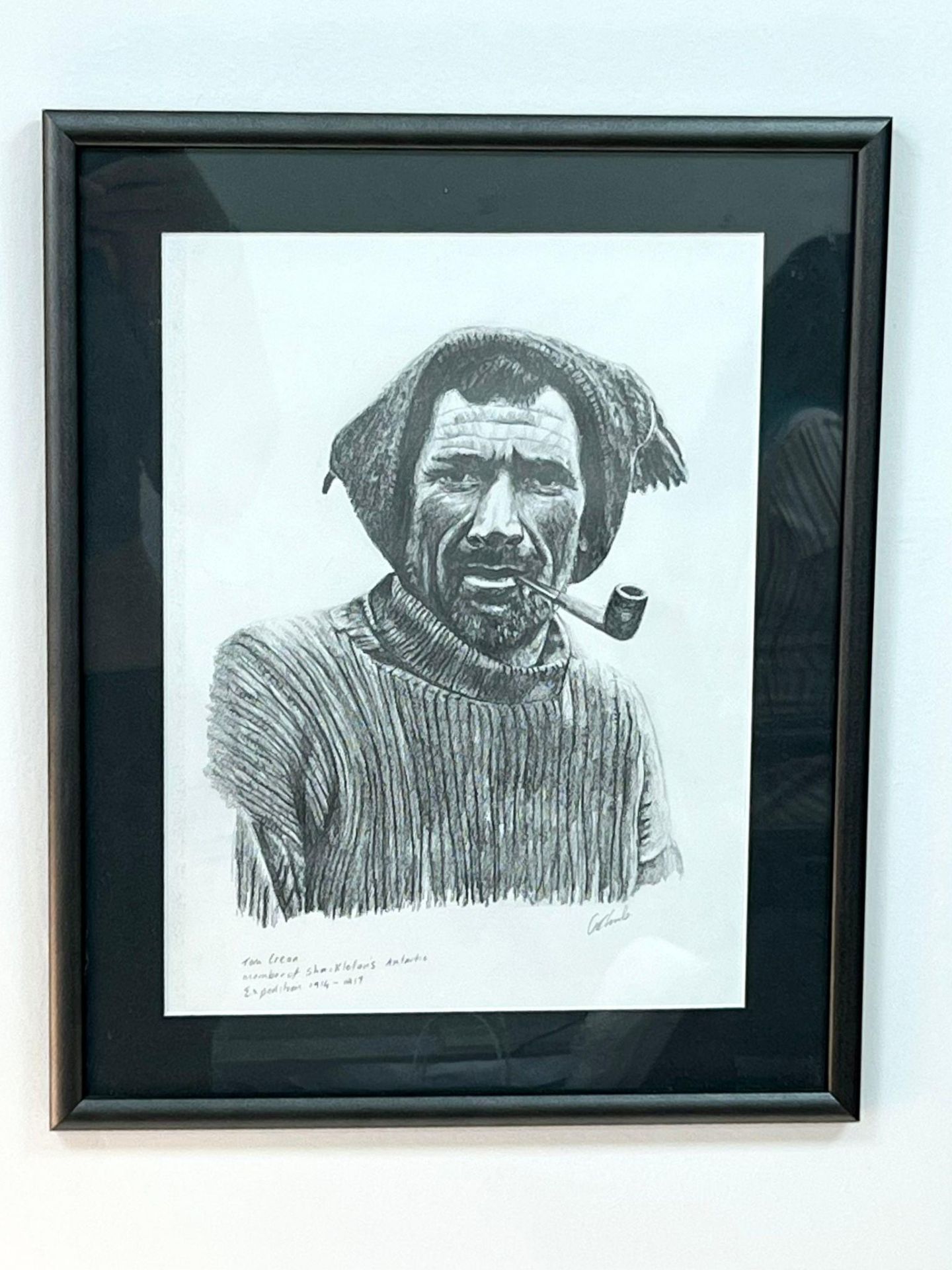 A Very Rare Vintage/Antique Framed and Glazed Charcoal Drawing of the Famous Explorer Tom Crean, a