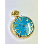 18k gold Gents pocket watch, blue enamel face with custom dial, Working, weight 72.6g